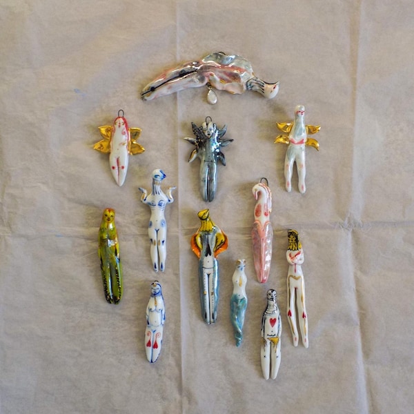 Porcelain Little Ladies - Ceramic Figures, Hanging Wall Art