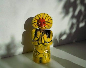 Devil Ceramic Illustration Cork Vase Figure, Collectible Statement Art