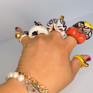 Chunky Porcelain Cocktail Rings, Comfy Fit with Gold Details