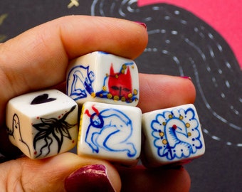 Porcelain, Hand-Illustrated, Lucky-Charm, Dice