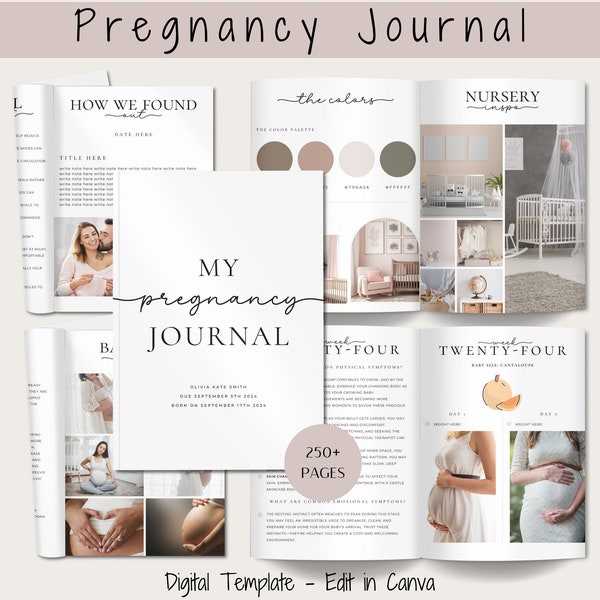 Pregnancy Journal, Expectant Mother Gift Pregnancy Planner Pregnancy Gift, Pregnancy Diary, Baby Book New Mom, Baby Shower, Digital Template