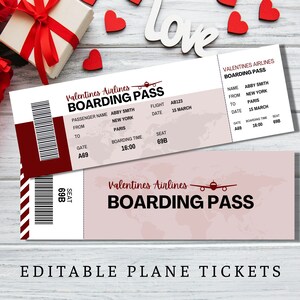 Billets d'avion numériques, cadeau Saint-Valentin, cadeau d'anniversaire, carte d'embarquement, billet d'avion, modèle modifiable, billet d'avion, toile, cadeau