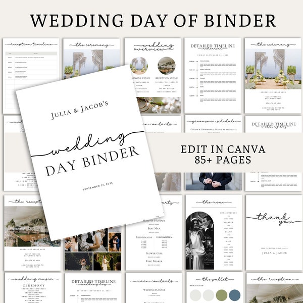 The Ultimate Wedding Day Binder Template, Edit in Canva, Wedding Itinerary, Instant Download, Digital Template, Printable, Wedding Planner