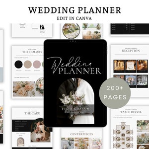 200+ Seiten Minimalistischer Hochzeitsplaner Digitale Vorlage, In Canva bearbeitet, ultimativer Hochzeits-Guide, Dekorplaner, Hochzeits-Checklisten, Zeitleisten