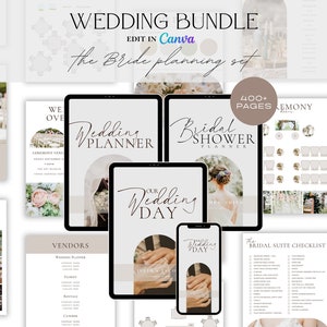 400+ Page Wedding Template Bundle, Canva, Wedding Planner, Wedding Itinerary, Wedding Day of, Wedding Checklists, Mobile Wedding Template