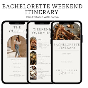 Bachelorette Itinerary Template For Mobile, Weekend Itinerary, Digital Invitation, Bachelorette Weekend, Itinerary Planner Template, Canva