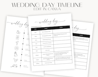 Digital Wedding Timeline Template, Wedding Schedule, Wedding Itinerary Template, Day of Wedding, Wedding Coordinator, Wedding Planner, Canva