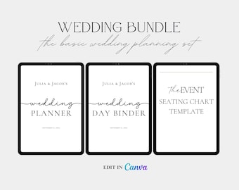 PACKAGED Wedding Day Binder Template, Complete Wedding Planner Template, AND Seating Chart Planner Template, Canva, Complete Wedding Bundle
