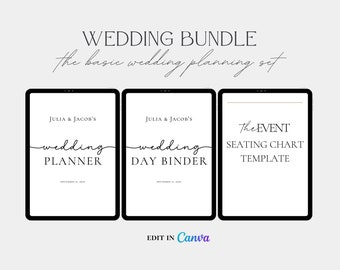 VERPAKTE trouwdag bindmiddel sjabloon, complete bruiloft planner sjabloon, EN zitplaatsen grafiek planner sjabloon, Canva, complete bruiloft bundel