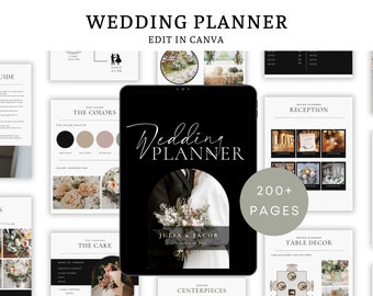 200+ Pages Minimalist Wedding Planner Digital Template, Edit in Canva, Ultimate Wedding Guide, Decor Planner, Wedding Checklists, Timelines