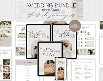 400+ Page Wedding Template Bundle, Canva, Wedding Planner, Wedding Itinerary, Wedding Day of, Wedding Checklists, Mobile Wedding Template