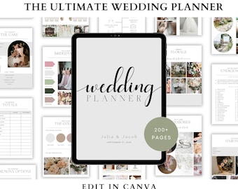 200+ Pages Wedding Planner Template Digital Download, Minimalist Wedding Planner, Budget, Vision Boards Hyperlinked Wedding Day binder Canva