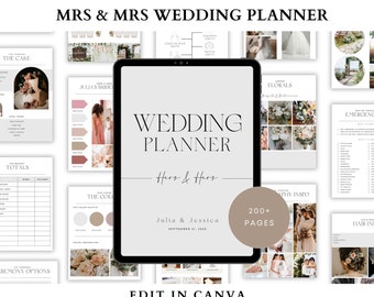 200+ Pages LGBTQ Wedding Planner Digital Template, Canva, Ultimate Wedding Guide, Gay Lesbian Wedding, Checklists, Timelines, Mrs & Mrs