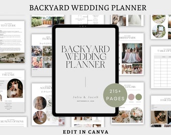 BACKYARD Hochzeitsplaner Vorlage Digitaler Download, DIY Hochzeit, minimalistischer Hochzeitsplaner, Budget, Vision Boards, Hyperlink, Canva