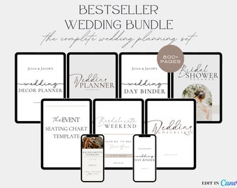 Bestseller Wedding Bundle 800+ Pages, Canva, Wedding Planner, Wedding Itinerary, Wedding Day of, Wedding Checklists, Mobile Wedding Template