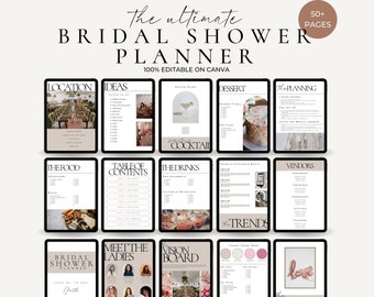Bruids douche planner sjabloon, 50+ pagina's, canvas sjabloon, bruiloft douche planner, bruidsmeisje planner, MOH checklist, bruidsmeisjes planner