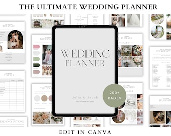200+ Pages Wedding Planner Template Digital Download, Minimalist Wedding Planner, Budget, Vision Boards Hyperlinked Wedding Day binder Canva