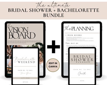 The Ultimate Bridal Shower and Bachelorette Planning Bundle, Bachelorette Itinerary Template, Bridal Shower Planner Template, Edit on Canva