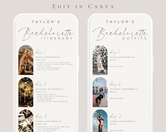 Bachelorette Itinerary Template For Mobile, Weekend Itinerary, Digital Invitation, Bachelorette Weekend, Outfit Planner Template, Canva