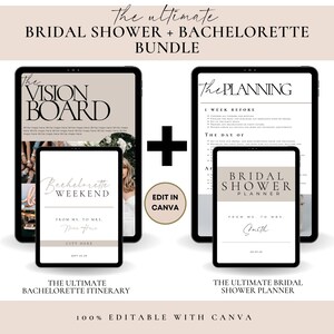 Das ultimative Brautparty und Bachelorette Planungspaket, Bachelorette Reiseplan Vorlage, Brautparty Planer Vorlage, auf Canva bearbeitet