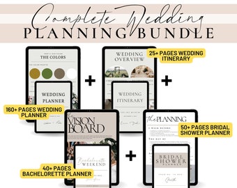 Complete Wedding Planning Bundle Templates, Wedding Planner, Bachelorette Planner, Bridal Shower Planner, Day of Wedding Itinerary, Canva