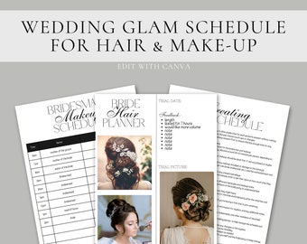Hochzeit Haar und Make-up-Zeitplan Vorlage, Digitaler Hochzeits-Glam-Zeitplan, Haar & Make-up-Zeitplan-Vorlage, Canva, Haar- und Make-up-Reiseplan