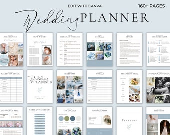 160+ Pages Minimalist Wedding Planner Digital Template Printable Download Editable with Canva Ultimate Wedding Guide Tiktok Instagram Trends