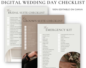 Digital Wedding Day Checklist For Wedding Party Template, Canva, MOH, Maid of Honour Checklist, Groomsmen, Best Man, Emergency Kit