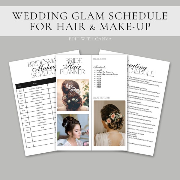 Wedding Hair and Makeup Schedule Template, Digital Wedding Glam Schedule, Hair & Makeup Timeline Template, Canva, Hair and Make-up Itinerary