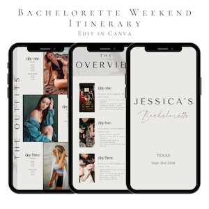 Chic Bachelorette Itinerary Template For Mobile, Weekend Itinerary, Digital Invitation, Bachelorette Weekend, Planner Template, Canva