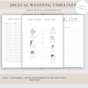 Digital Wedding Timeline Template, Wedding Schedule Itinerary Template, Goodnotes, Wedding Itinerary, Wedding Coordinator, Wedding Planner