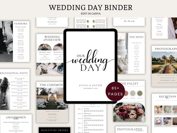 The Ultimate Wedding Day Binder Template, Edit in Canva, Wedding Itinerary, Instant Download, Digital Template, Printable, Wedding Planner