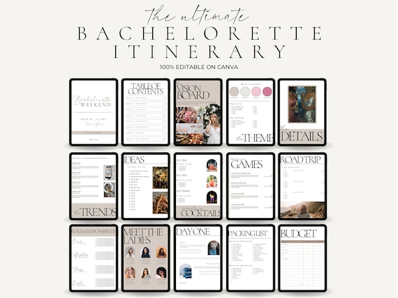Bachelorette Itinerary Template, 40+ Pages, Weekend Itinerary, Digital Invitation, Bachelorette Weekend, Itinerary Planner Template, Canva