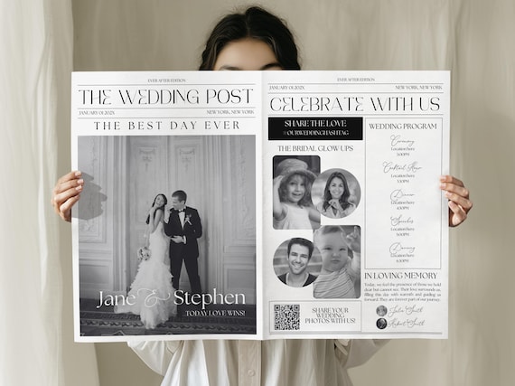 Editable Wedding Newspaper Template: Canva Wedding Program