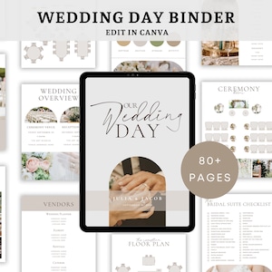 The Ultimate Wedding Day Binder Template, Edit in Canva, Wedding Itinerary, Instant Download, Digital Template, Printable, Wedding Planner image 1