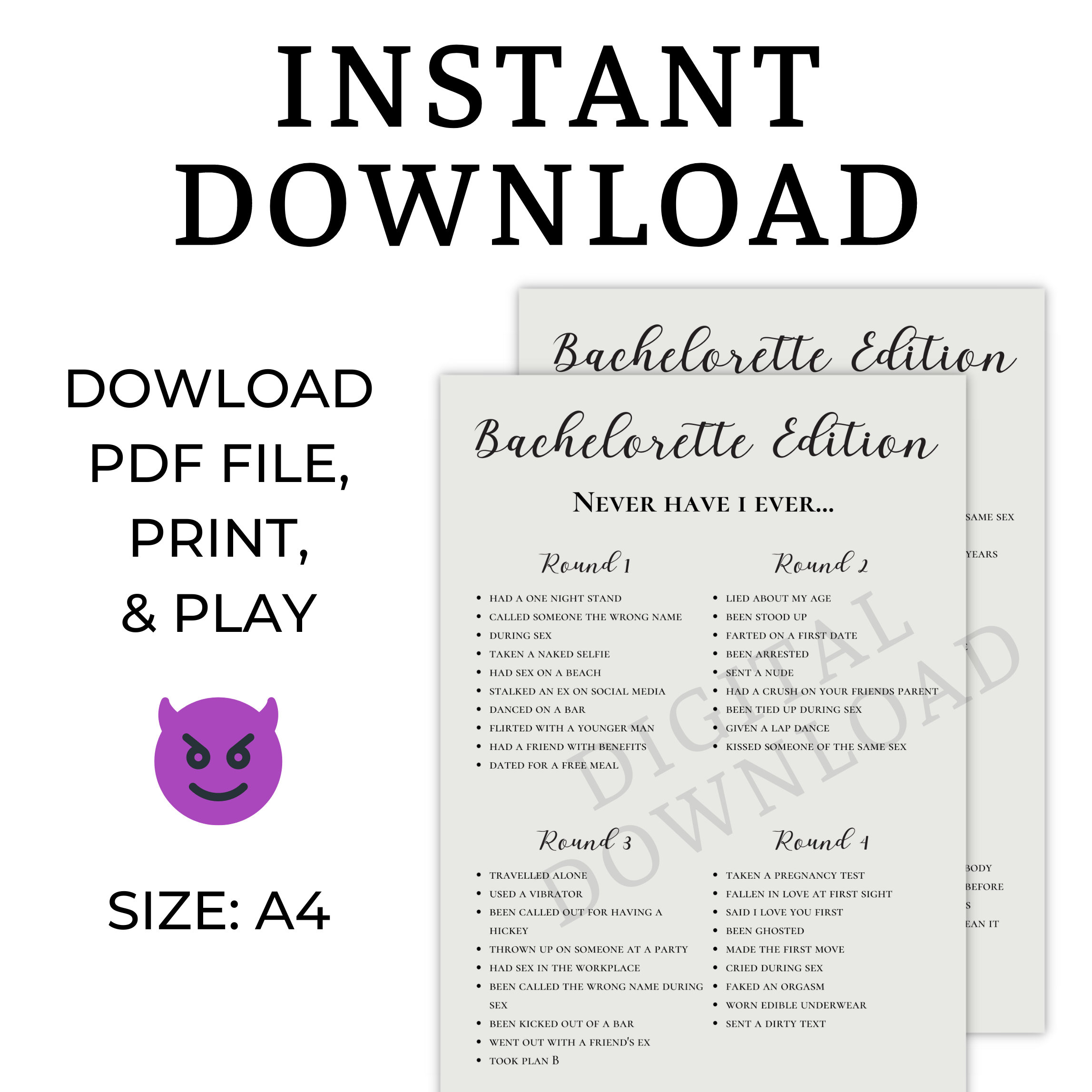 Extra Naughty Never Have I Ever Digital Download, Bachelorette Game ...