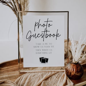 Instax/Polaroid-gastenboek trouwbord - maak een foto om ons te laten zien hoe goed je het past en schrijf ons iets verlichts - digitaal afdrukbaar