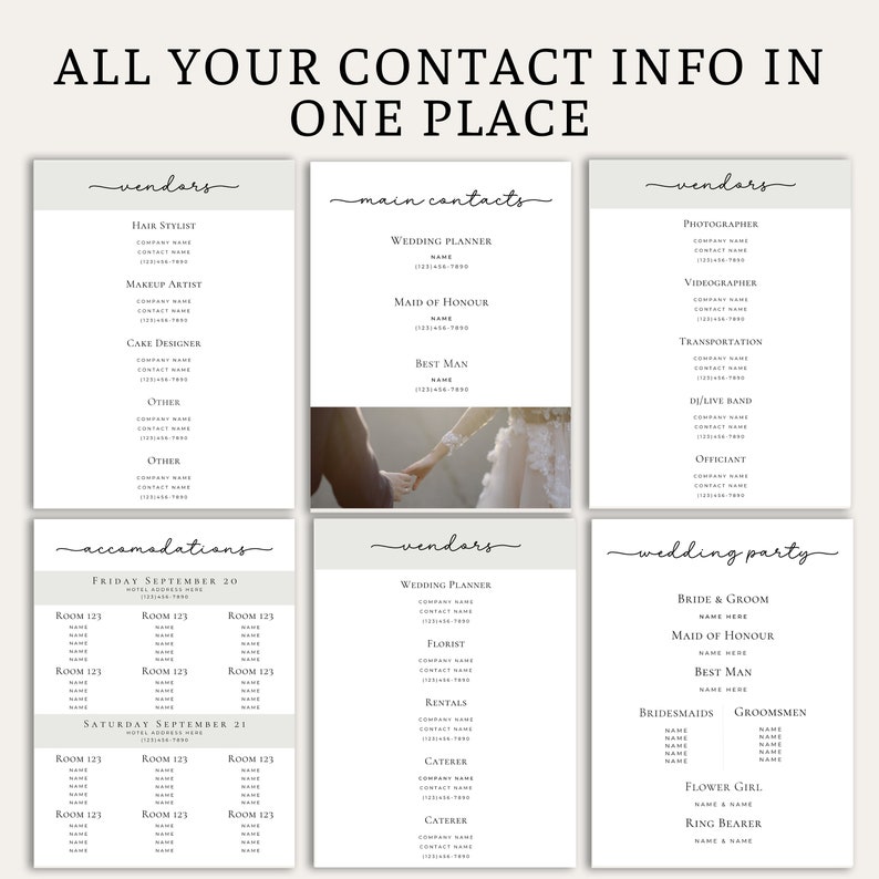 The Ultimate Wedding Day Binder Template, Edit in Canva, Wedding Itinerary, Instant Download, Digital Template, Printable, Wedding Planner image 3