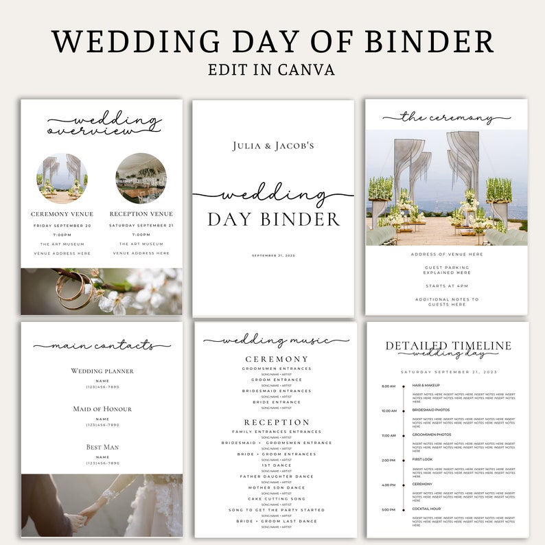 The Ultimate Wedding Day Binder Template, Edit in Canva, Wedding Itinerary, Instant Download, Digital Template, Printable, Wedding Planner 画像 6