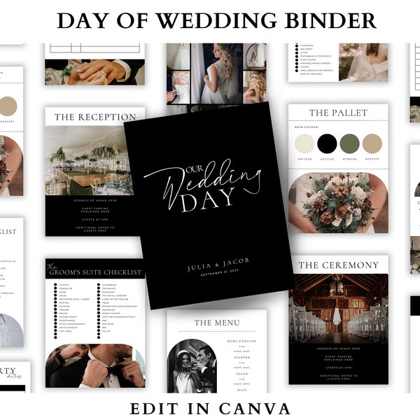 The Ultimate Wedding Day Binder Template, Edit in Canva, Wedding Itinerary, Instant Download, Digital Template, Printable, Wedding Planner