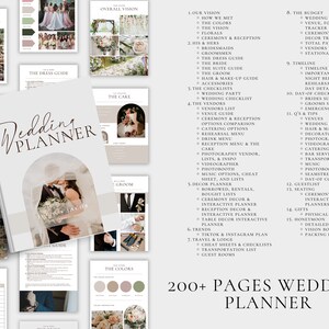 K&ouml;nnte beinhalten: Ein Hochzeitsplaner mit einem wei&szlig;en Cover und einem Paar im Hintergrund. Der Planer tr&auml;gt den Titel "Wedding Planner" und den Text "200+ Pages Wedding Planner".