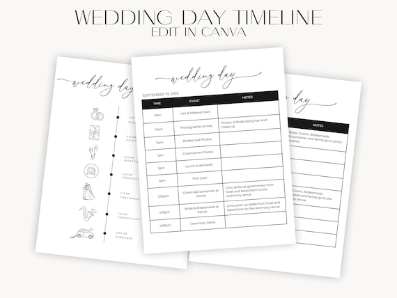 Digital Wedding Timeline Template, Wedding Schedule, Wedding Itinerary Template, Day of Wedding, Wedding Coordinator, Wedding Planner, Canva