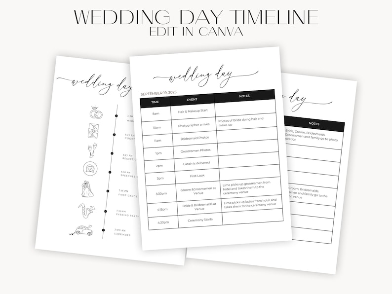 Digital Wedding Timeline Template Wedding Schedule Wedding Etsy
