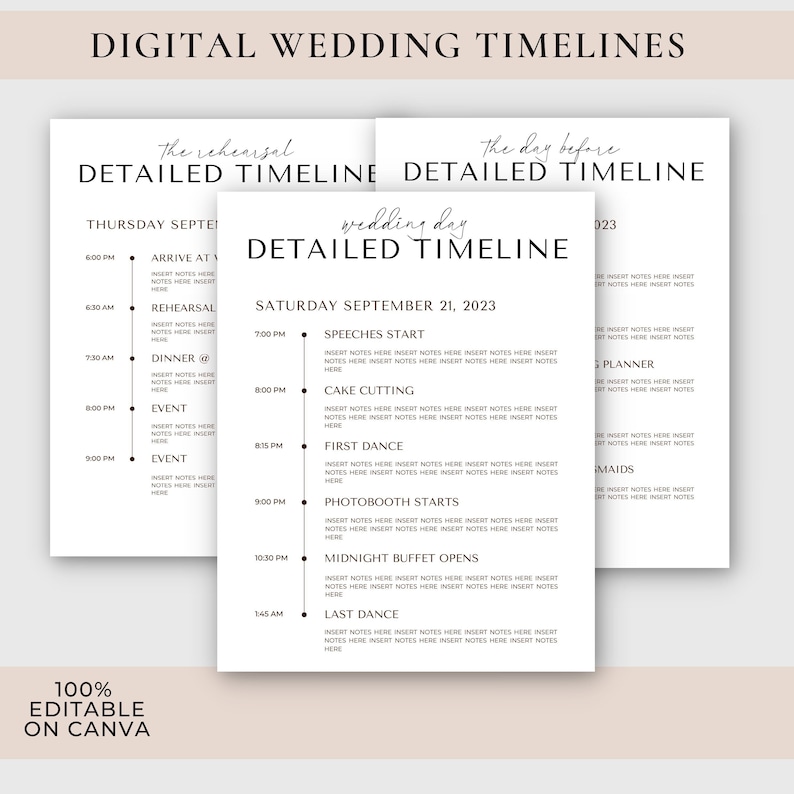 Digital Wedding Timeline Template, Wedding Schedule Itinerary Template, Canva, Wedding Itinerary, Wedding Coordinator, Wedding Planner image 1