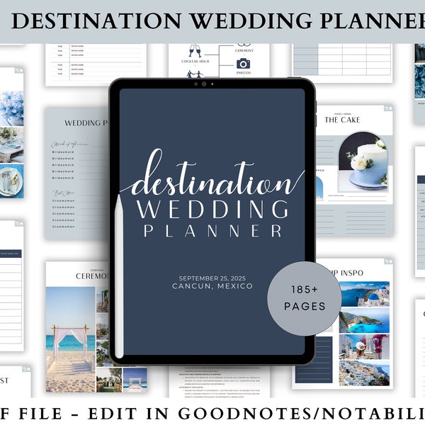 GOONOTES Wedding Planner Template 185+ Seiten, PDF, Hochzeit im Urlaubsort, Strandhochzeit, Digitaler Download, Budget, Vision Boards, Reisen
