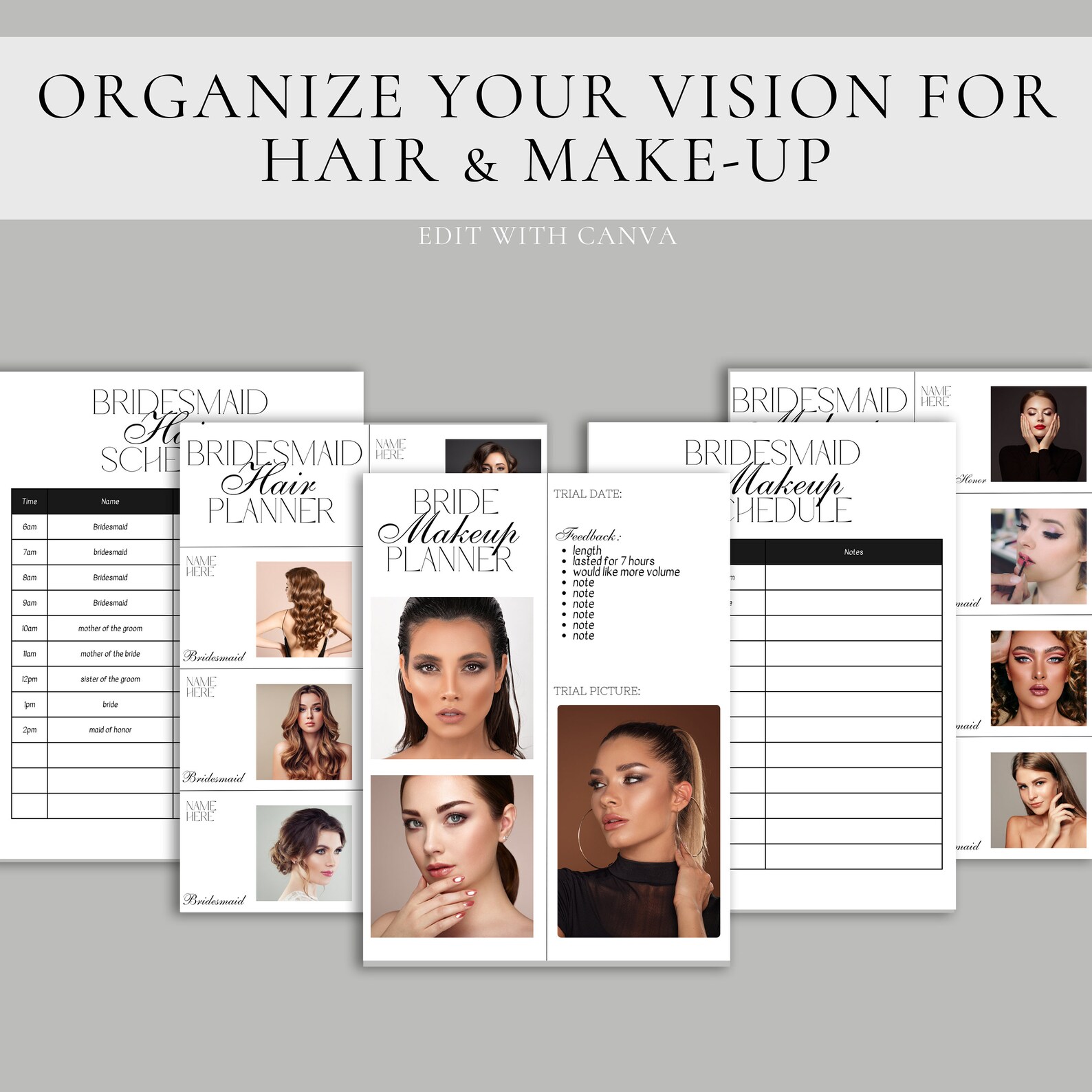 Wedding Hair and Makeup Schedule Template, Digital Wedding Glam ...