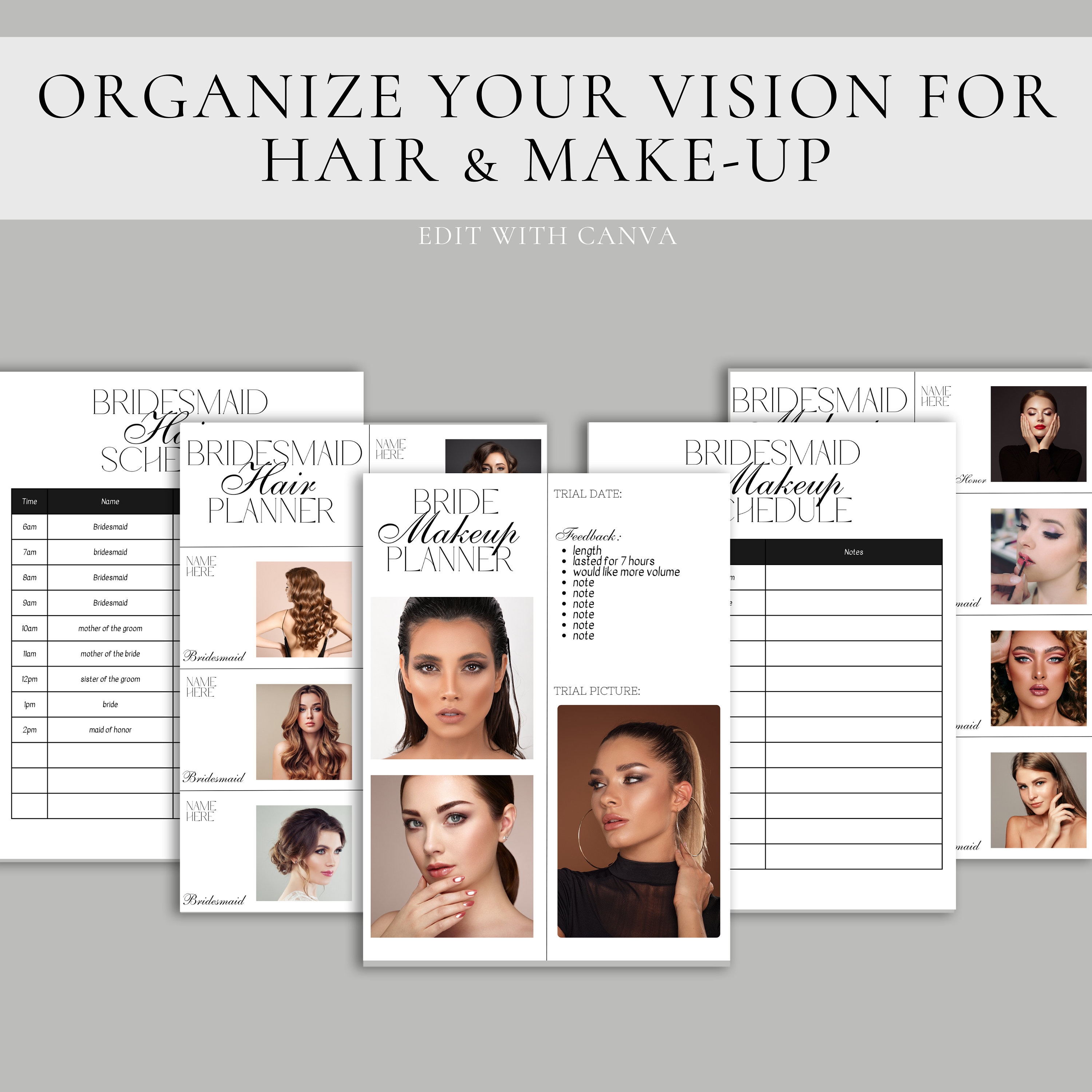Wedding Hair and Makeup Schedule Template, Digital Wedding Glam ...