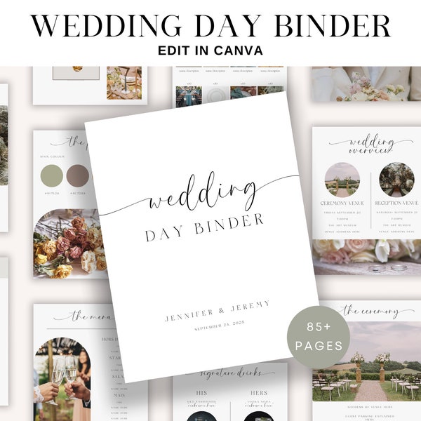 The Ultimate Wedding Day Binder Template, Wedding Itinerary, Wedding Timeline, Day of Binder, Digital Template, Canva, Wedding Planner