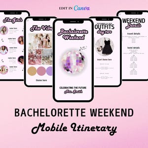 Bachelorette Itinerary Template For Mobile, Weekend Itinerary, Digital Invitation, Bachelorette Weekend, Itinerary Planner Template, Canva