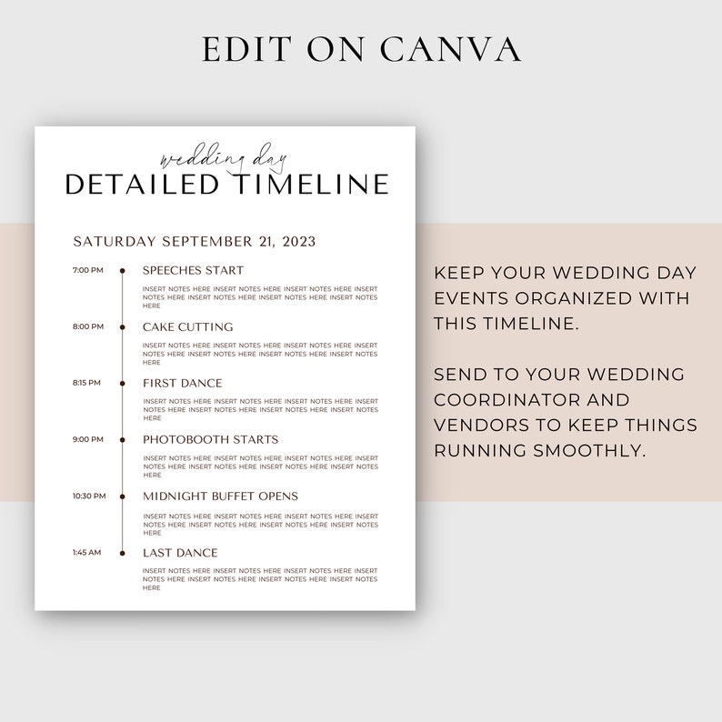 Digital Wedding Timeline Template, Wedding Schedule Itinerary Template, Canva, Wedding Itinerary, Wedding Coordinator, Wedding Planner image 2
